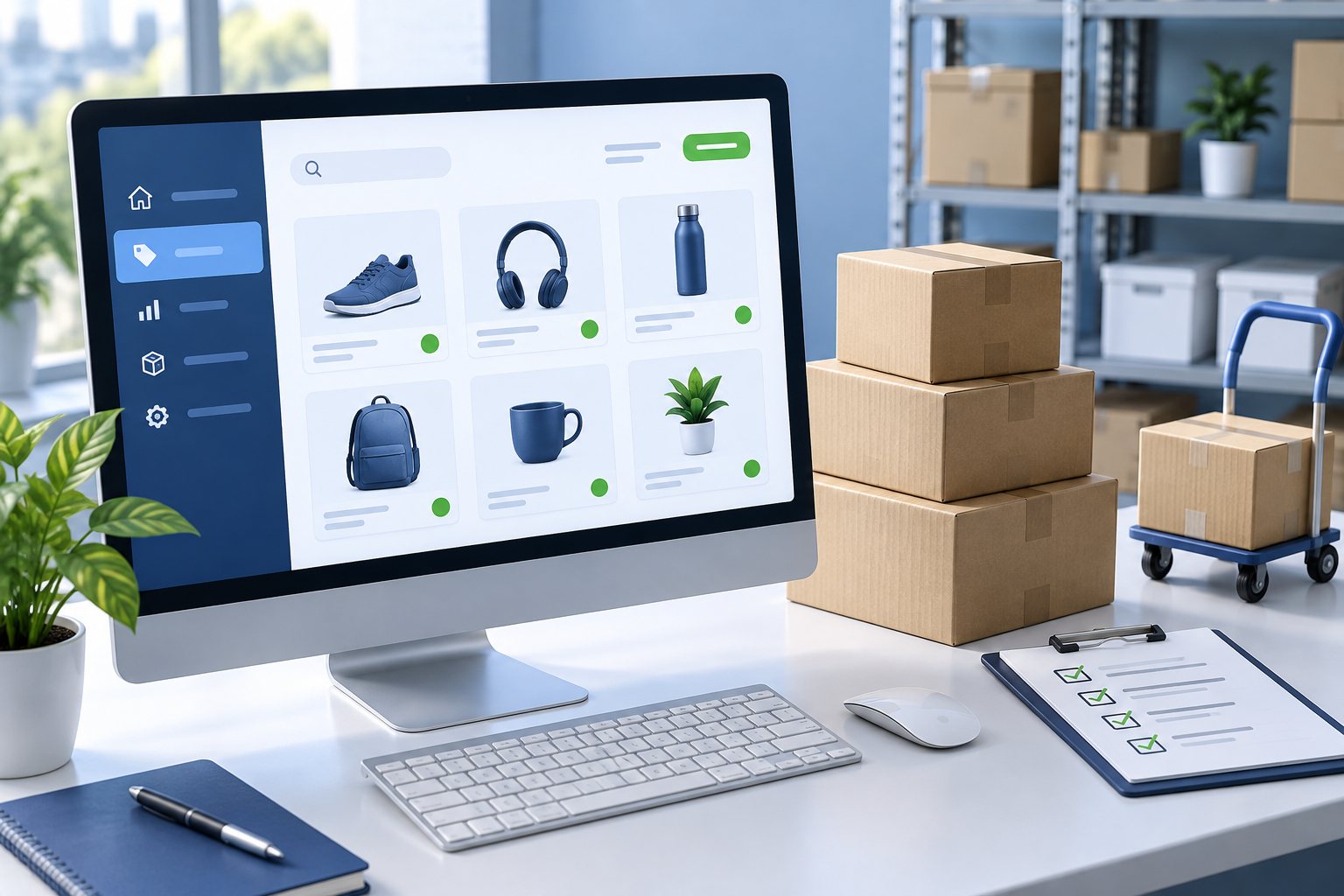 Illustration of marketplace catalog management, inventory and fulfillment planning.