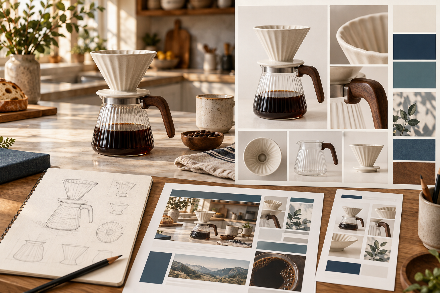 Illustrative coordinated product imagery and brand storytelling