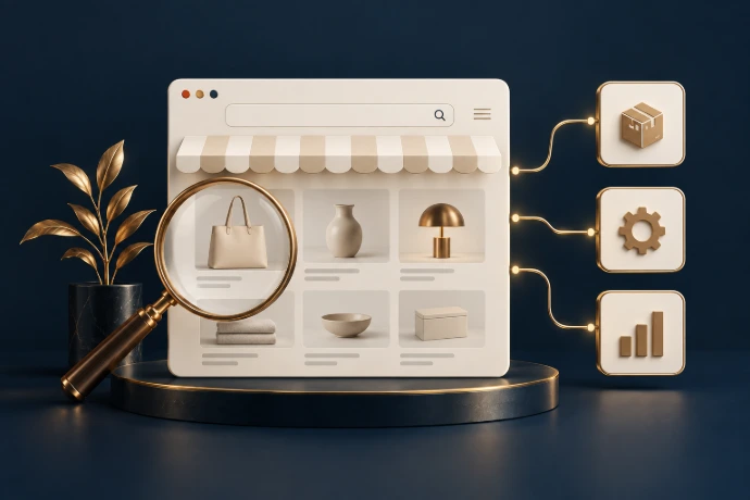 Illustration of Shopify storefront search and connected systems